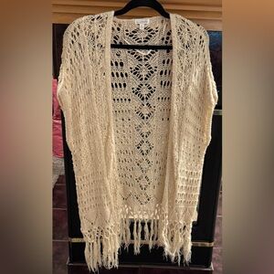Charming Charlie Cream Open-Knit Poncho